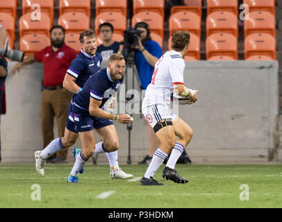 Mai 5, 2018: Männer von Schottland Rugby Team Flügel Byron McGuigan (11) Während die Emirate Sommer Serie 2018 Match zwischen den USA Männer Team vs Schottlands Männer Team bei BBVA Compass Stadium, Houston, Texas. USA besiegt Schottland 30-29 Vollzeit Stockfoto