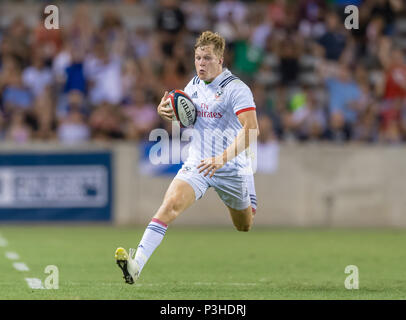 Mai 5, 2018: Die USA Männer Rugby Team voll zurück Hooley (15) Während der Emirate Sommer Serie 2018 Match zwischen den USA Männer Team vs Schottlands Männer Team bei BBVA Compass Stadium, Houston, Texas. USA besiegt Schottland 30-29 Vollzeit Stockfoto