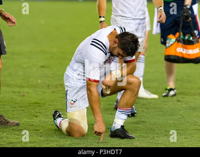 Mai 5, 2018: Die USA Männer Rugby Team Nate Augspurger (21) Während die Emirate Sommer Serie 2018 Match zwischen den USA Männer Team vs Schottlands Männer Team bei BBVA Compass Stadium, Houston, Texas. USA besiegt Schottland 30-29 Vollzeit Stockfoto