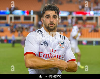 Mai 5, 2018: Die USA Männer Rugby Team Nate Augspurger (21) Während die Emirate Sommer Serie 2018 Match zwischen den USA Männer Team vs Schottlands Männer Team bei BBVA Compass Stadium, Houston, Texas. USA besiegt Schottland 30-29 Vollzeit Stockfoto