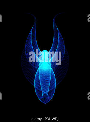 Blau leuchtende Ägyptische Skarabäus Käfer mit Flügeln. Konzept für Doodle Bug, Magie, Spiritualität Stockfoto