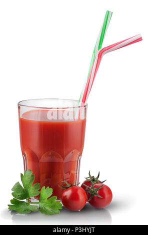 Glas Tomatensaft mit Kirschtomaten Stockfoto