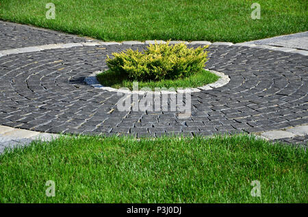 Ein schöner neuer Gehweg aus Stein befindet sich in den grünen Gras entfernt Stockfoto