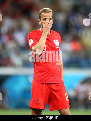 England's Harry Kane reagiert während der FIFA WM Gruppe G Gleiches an der Arena, Wolgograd Wolgograd. Stockfoto