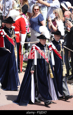 Der Graf von Wessex (rechts), der Herzog von York (Mitte), der Herzog von Cambridge (links) Während der jährlichen Reihenfolge der Strumpfband Service im St George's Chapel, Windsor Castle. Stockfoto