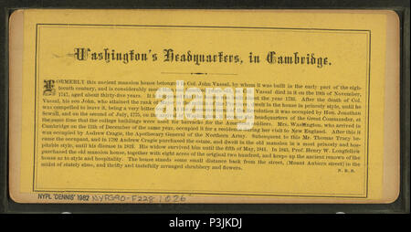 . Washington's Headquarters in Cambridge. Alternative Titel: Beschreibende Serie. Boston und Umgebung. Abdeckung: 1859?-1910?. Quelle Impressum: 1859?-1910?. Digitale Element veröffentlicht 7-28 2005; 2-12-2009 aktualisiert. 376 Washington's Headquarters in Cambridge, von Robert N. Dennis Sammlung von stereoskopische Ansichten 3. Stockfoto