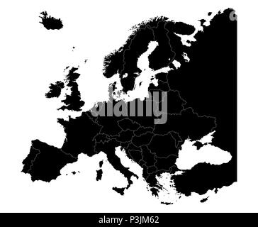 Karte von Europa Silhouette mit Ländergrenzen isolieren auf Weiß Stock Vektor