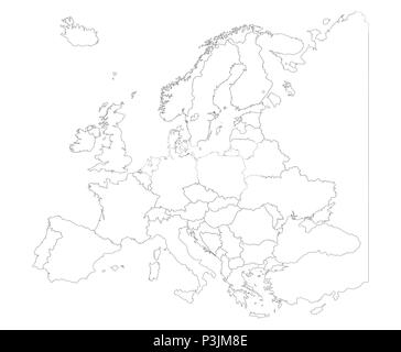 Karte von Europa mit Ländergrenzen isolieren auf Weiß Stock Vektor