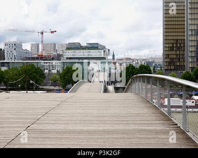 Menschen auf der Passerelle Simone-de-Beauvoir Fußgängerbrücke über die seine, Blick nach Süden, Paris, Frankreich. Stockfoto