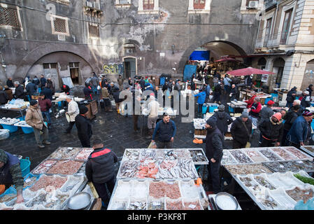 Fischmarkt La Pescheria, Catania, Sizilien, Italien Stockfoto