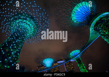 Singapur, Republik Singapur, Asien, lightshow Der Supertrees an Gärten an der Bucht Stockfoto