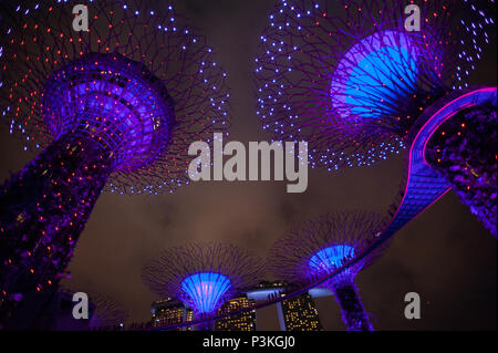 Singapur, Republik Singapur, Asien, lightshow Der Supertrees an Gärten an der Bucht Stockfoto