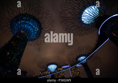 Singapur, Republik Singapur, Asien, lightshow Der Supertrees an Gärten an der Bucht Stockfoto