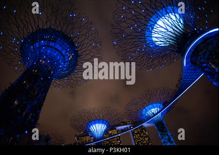 Singapur, Republik Singapur, Asien, lightshow Der Supertrees an Gärten an der Bucht Stockfoto