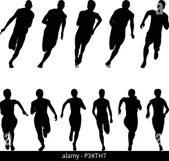 Set Läufer sprinter Männer und Frauen schwarze Silhouette laufende Gruppe Stock Vektor