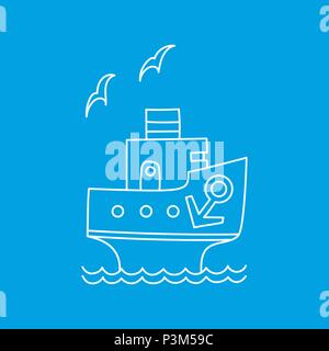 Vector Illustration von Cartoon Schiff mit Anker und Gull. Stock Vektor