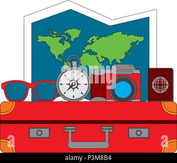 Reisekoffer Sonnenbrille kamera Reisepass Stock Vektor