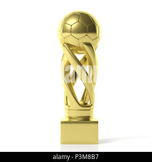 Soccer Cup. Fußball-Fußball-goldene Trophäe auf weißem Hintergrund. 3D-Darstellung Stockfoto