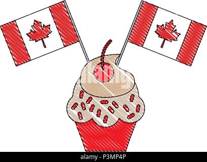 Cup Cake mit kanadischen Flaggen Vector Illustration skizzieren Stock Vektor
