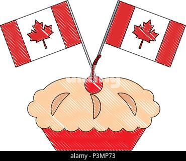 Cup Cake mit kanadischen Flaggen Vector Illustration skizzieren Stock Vektor