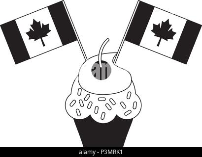 Cup Cake mit kanadischen Flaggen Vector Illustration skizzieren Stock Vektor