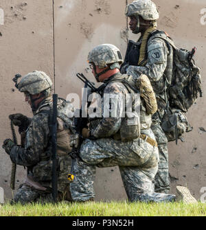 Massachusetts Army National Guard Soldaten aus der Co.C, 1.BATAILLON, 182 Infanterie in einem 4-Tag teilnehmen, Firma kombinierte Waffen live-fire Übung in Peason Ridge, La., Freitag, 15. Juli 2016 durchgeführt. Die live Fire Training wird in drei Phasen: Übung, Unternehmen ausüben und live Feuer, und Herausforderungen der Kommandant, gleichzeitig zwei separate Ziele und gleichzeitig das Kommando und die Kontrolle über das Schlachtfeld abgeschlossen. Die Massachusetts Infanteristen trat mehr als 5.000 Soldaten aus anderen staatlichen Army National Guard Einheiten, aktive Armee und der Armee Finden tr Stockfoto