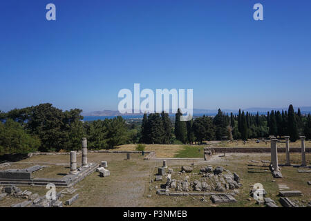 Kos, Griechenland: Blick von der Türkei über die Ägäis, von der antiken Ruinen des Asklepion auf der Insel Kos. Stockfoto