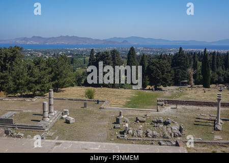 Kos, Griechenland: Blick von der Türkei über die Ägäis, von der antiken Ruinen des Asklepion auf der Insel Kos. Stockfoto