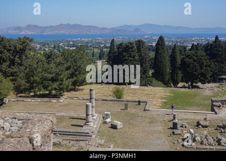 Kos, Griechenland: Blick von der Türkei über die Ägäis, von der antiken Ruinen des Asklepion auf der Insel Kos. Stockfoto