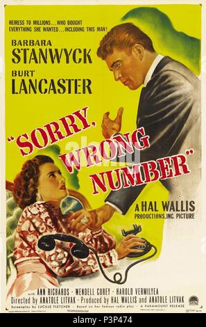 Original Film Titel: SORRY falsche Nummer. Englischer Titel: SORRY falsche Nummer. Film Regie: Anatole Litvak. Jahr: 1948. Quelle: Paramount Pictures/Album Stockfoto