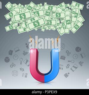 Geld, Magnet realistische 3D-Symbol. Stock Vektor