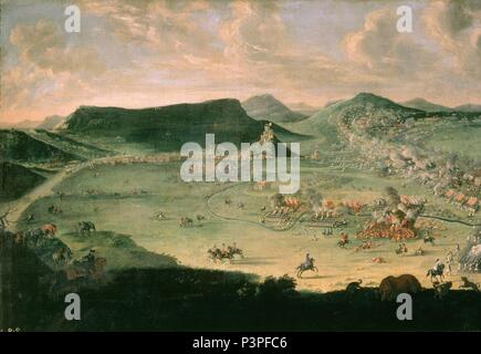 DET IZQ - BATALLA DE ALMANSA 1707 - GUERRA DE SUCESION ESPAÑOLA - KONJ Nr. 82138. Autor: buonaventura Ligli (C. 1688-1732). Lage: MINISTERIO DE ASUNTOS EXTERIORES - COLECCION, MADRID. Stockfoto