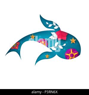 Paperfish Abbildung. Cartoon Meer Landschaft. Stock Vektor