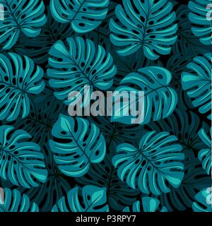 Blätter von Palm, Monstera. Dschungel nahtlose Muster. Verwenden Sie auf gefälschte Tapeten, Textilien, im Innenraum Stock Vektor