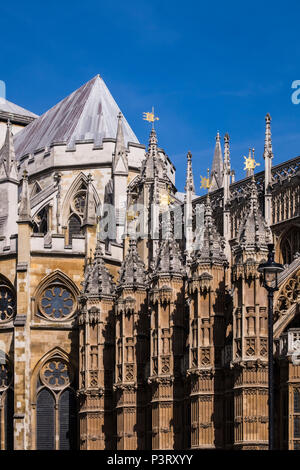 Außenansicht des Henry Vll Kapelle, Westminster Abbey, London, England, Großbritannien Stockfoto