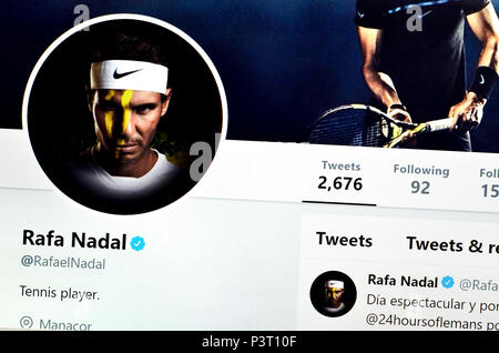 Rafa (Rafael) Nadal Twitter Seite (2018) Stockfoto