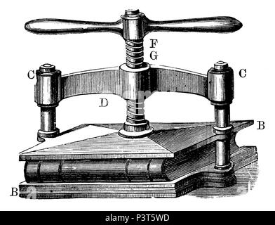 Buchen Sie Presse, Spindelpresse, 1883 Stockfoto