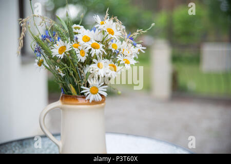 Mittsommer in Lettland: Feier der Ligo im Juni Home Dekorieren mit Blumen Bouquet Stockfoto