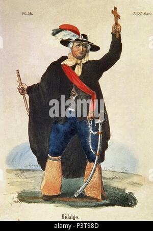 TRAJES CIVILES, MILITARES Y RELIGIOSOS DE MEXIKO - 1828 - MIGUEL HIDALGO - SACERDOTE INSURGENTE - LITOGRAFIA - SIGLO XIX. Autor: Claudio Linati (1790-1832). Lage: das Museo DE AMERICA - COLECCION, MADRID, SPANIEN. Stockfoto