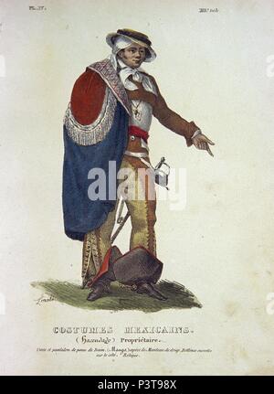 TRAJES CIVILES, MILITARES Y RELIGIOSOS DE MEXIKO - 1828 - HACENDADO (PROPIETARIO) MEXICANO - LITOGRAFIA SIGLO XIX. Autor: Claudio Linati (1790-1832). Lage: das Museo DE AMERICA - COLECCION, MADRID, SPANIEN. Stockfoto