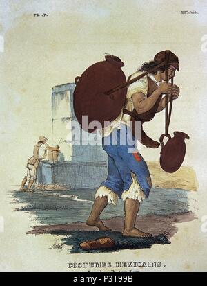 TRAJES CIVILES, MILITARES Y RELIGIOSOS DE MEXIKO - 1828 - AGUADOR MEXICANO - LITOGRAFIA SIGLO XIX. Autor: Claudio Linati (1790-1832). Lage: das Museo DE AMERICA - COLECCION, MADRID, SPANIEN. Stockfoto