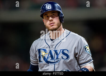 Houston, TX, USA. 18 Juni, 2018. Tampa Bay Rays Designated Hitter C.J. Cron (44) Bei einem Major League Baseball Spiel zwischen den Houston Astros und die Tampa Bay Rays im Minute Maid Park in Houston, TX. Die Astros gewann das Spiel 5 zu 4. Trask Smith/CSM/Alamy leben Nachrichten Stockfoto