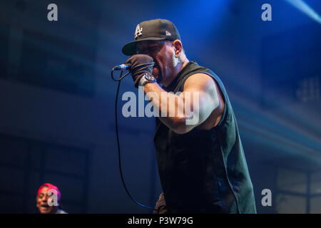 Zagreb, Kroatien. 19 Jun, 2018. Body Count, die Amerikanische heavy metal band, führt ein Live Konzert in Zagreb. Hier Sänger und Rapper Ice-T abgebildet ist live auf der Bühne. Credit: Deyan Baric/Alamy leben Nachrichten Stockfoto