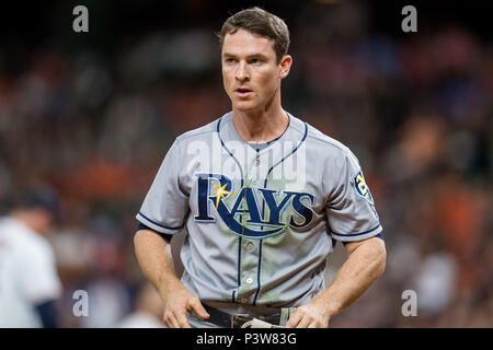 Houston, TX, USA. 18 Juni, 2018. Tampa Bay Rays zweite Basisspieler Joey Wendle (18) Bei einem Major League Baseball Spiel zwischen den Houston Astros und die Tampa Bay Rays im Minute Maid Park in Houston, TX. Die Astros gewann das Spiel 5 zu 4. Trask Smith/CSM/Alamy leben Nachrichten Stockfoto