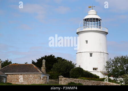 Leuchtturm auf die hl. Agnes, die Scilly-inseln, Cornwall, Großbritannien Stockfoto