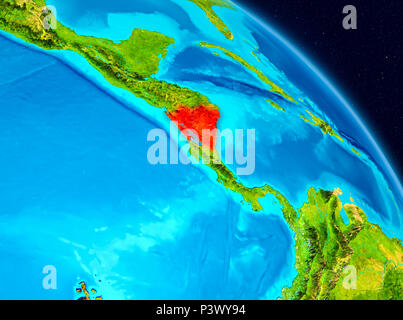 Platz Blick von Nicaragua in Rot hervorgehoben auf dem Planeten Erde. 3D-Darstellung. Elemente dieses Bild von der NASA eingerichtet. Stockfoto