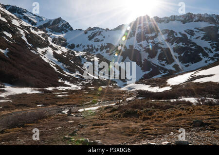 Na trilha Geleira Martial (Glaciar Martial), keine Meditation tun degelo. Eine geleira está localizada ao Norte da Cidade de Ushuaia, Região da Patagônia, na Argentinien. Stockfoto