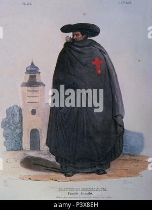 TRAJES CIVILES, MILITARES Y RELIGIOSOS DE MEXIKO - 1828 - FRAILE CAMILO - LITOGRAFIA SIGLO XIX. Autor: Claudio Linati (1790-1832). Lage: das Museo DE AMERICA - COLECCION, MADRID, SPANIEN. Stockfoto