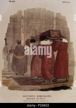 TRAJES CIVILES, MILITARES Y RELIGIOSOS DE MEXIKO - 1828 - ENTIERRO DE UN POBRE - LITOGRAFIA SIGLO XIX. Autor: Claudio Linati (1790-1832). Lage: das Museo DE AMERICA - COLECCION, MADRID, SPANIEN. Stockfoto
