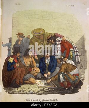 TRAJES CIVILES, MILITARES Y RELIGIOSOS DE MEXIKO - 1828 - PARTIDA DE MONTE - LITOGRAFIA SIGLO XIX. Autor: Claudio Linati (1790-1832). Lage: das Museo DE AMERICA - COLECCION, MADRID, SPANIEN. Stockfoto